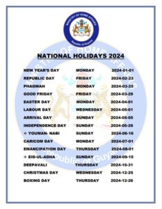 Notice of National Holidays 2024 - Ministry of Home Affairs